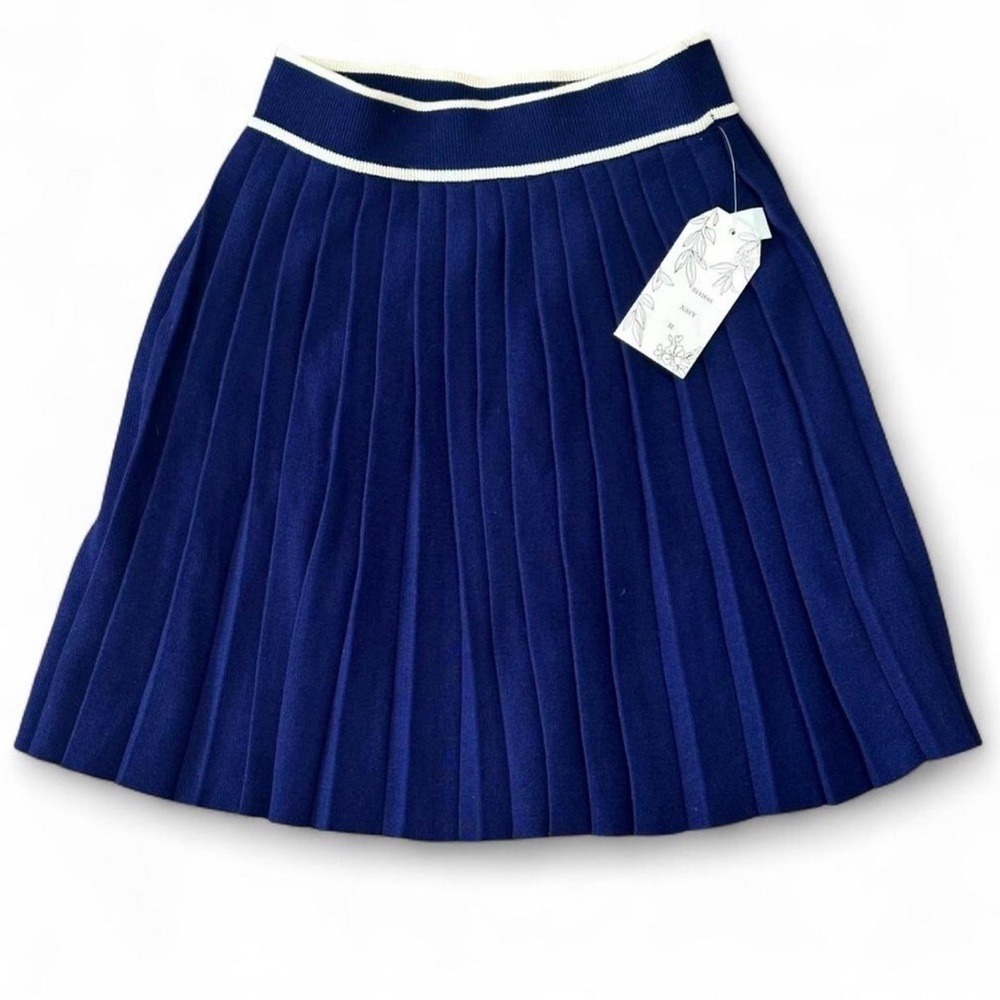 Willow & Wind Navy Blue Pleated Knit Skirt Size M - Preppy Tennis Style Mini NEW